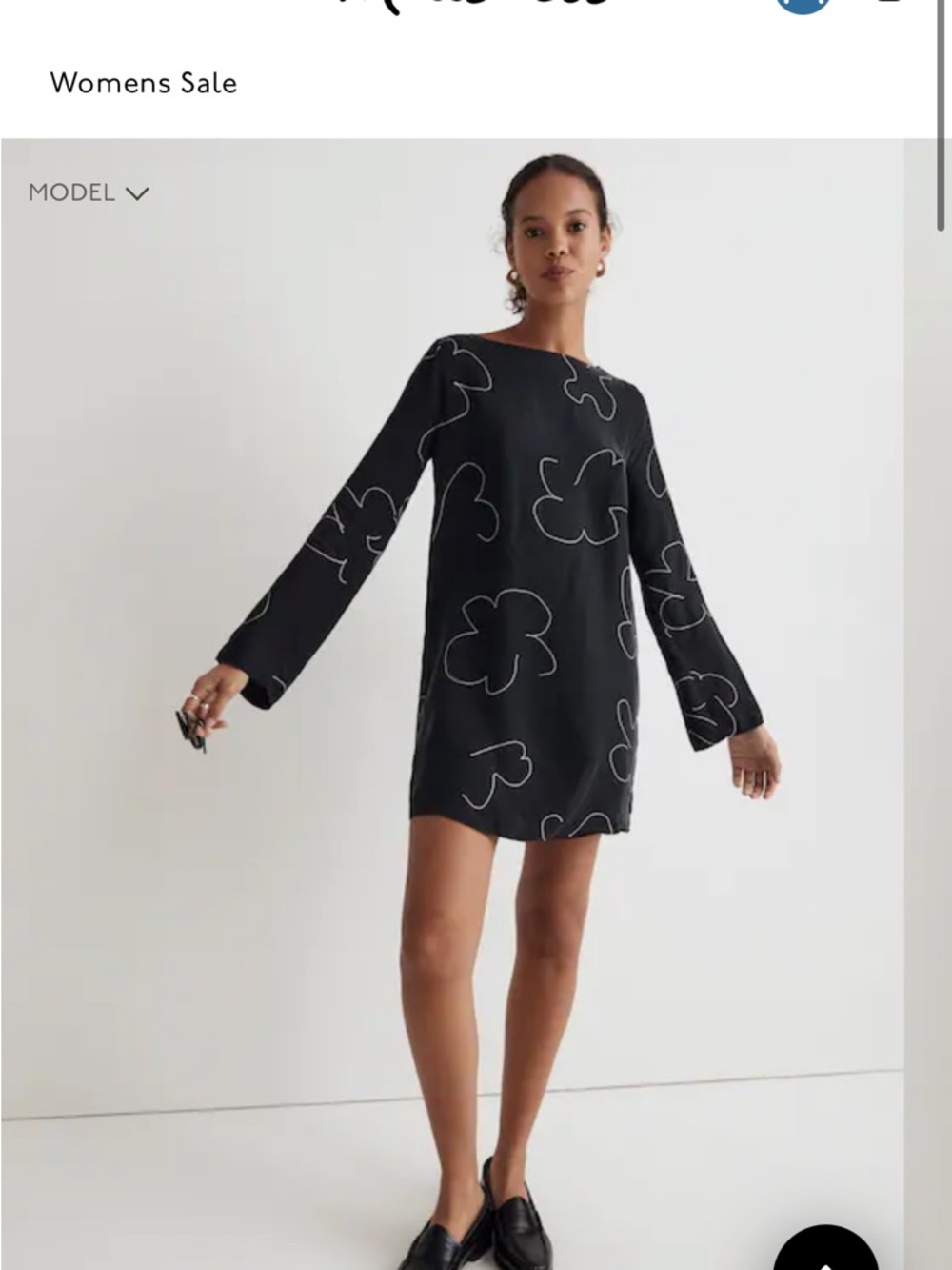 Madewell Black Mini Shift Dress with White Floral-Outline